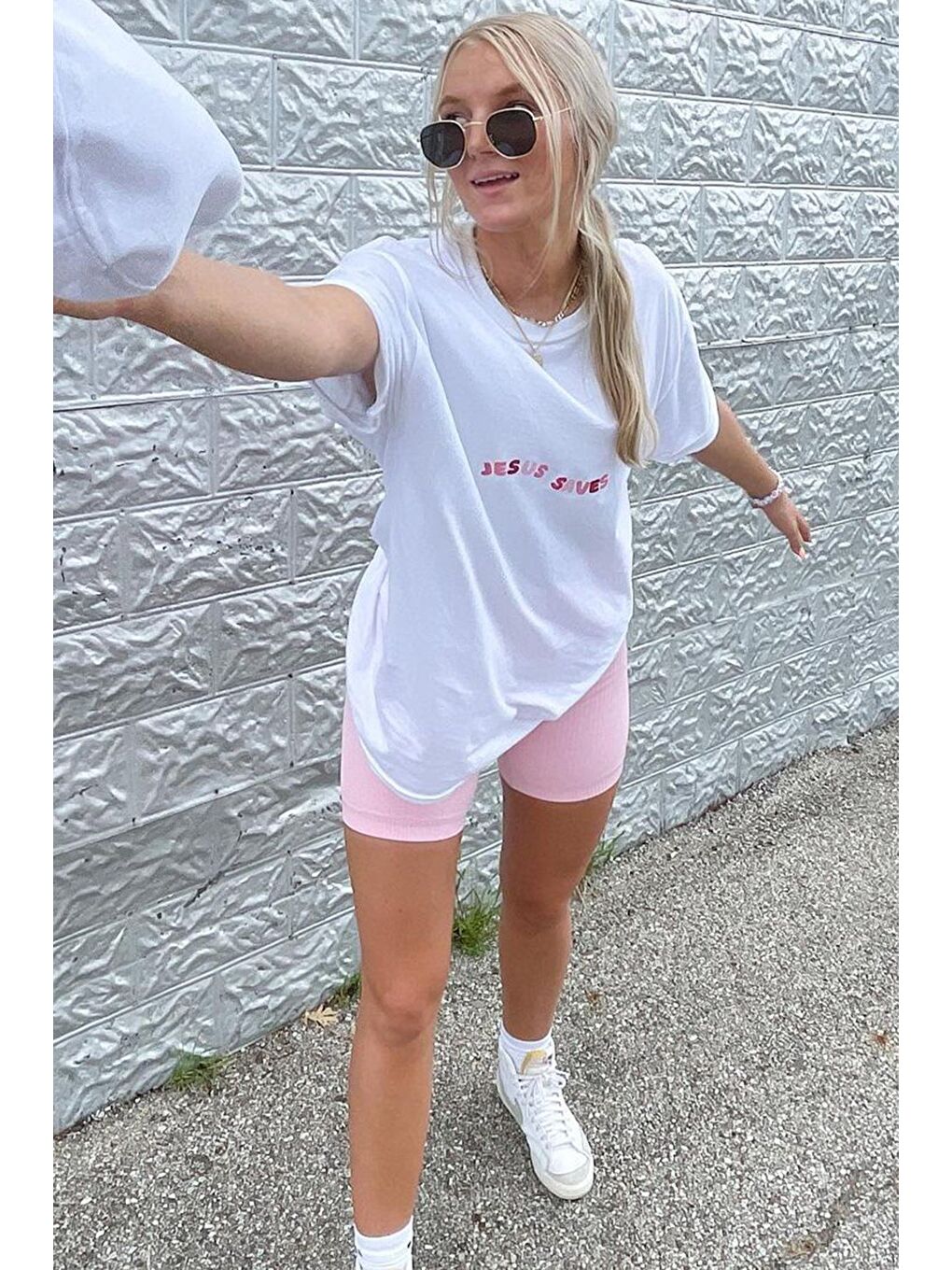 Beyaz Baskılı Oversize Tişört Mg1517-5