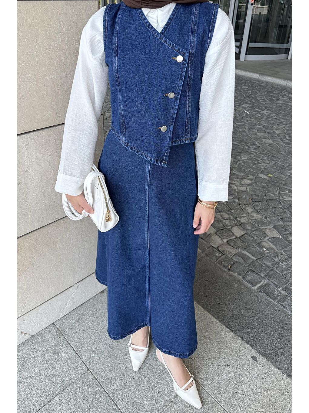 Kruvaz Kapama Jean Etekli Takım Mavi-2