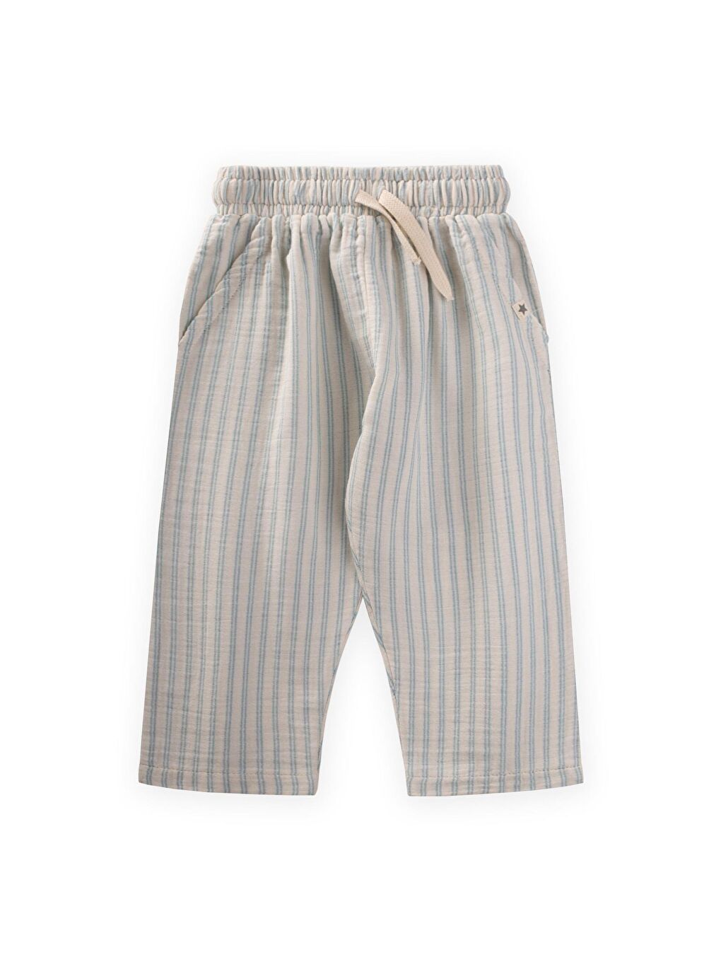 Yeşil Müslin Pantolon 1-10 Yaş Mavi Çift Çizgili