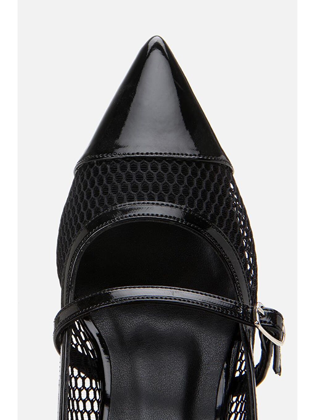 Kadın Rugan Siyah Fileli Stiletto-5