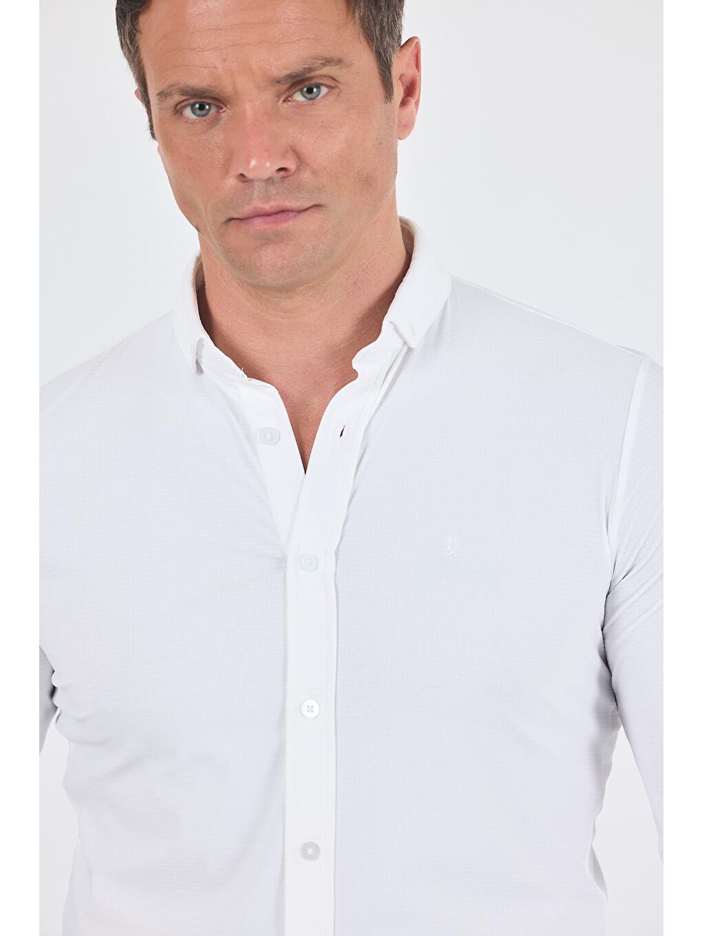 Beyaz Smart Düğmeli Yaka Uzun Kol Cepsiz Slim Fit Esnek Gömlek Gömlek 1004250252-3