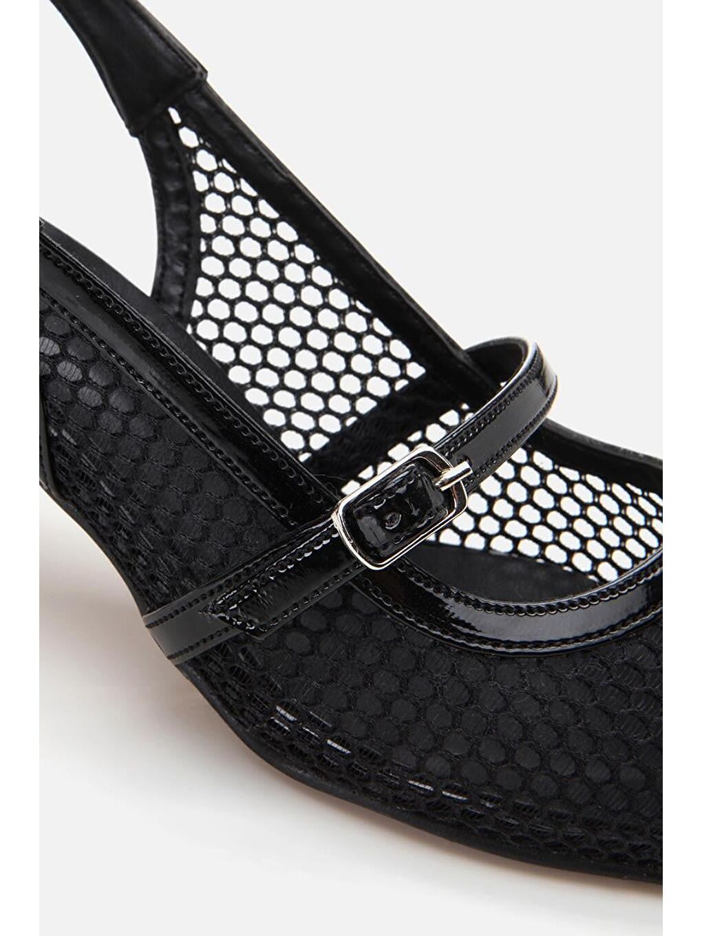 Kadın Rugan Siyah Fileli Stiletto-6