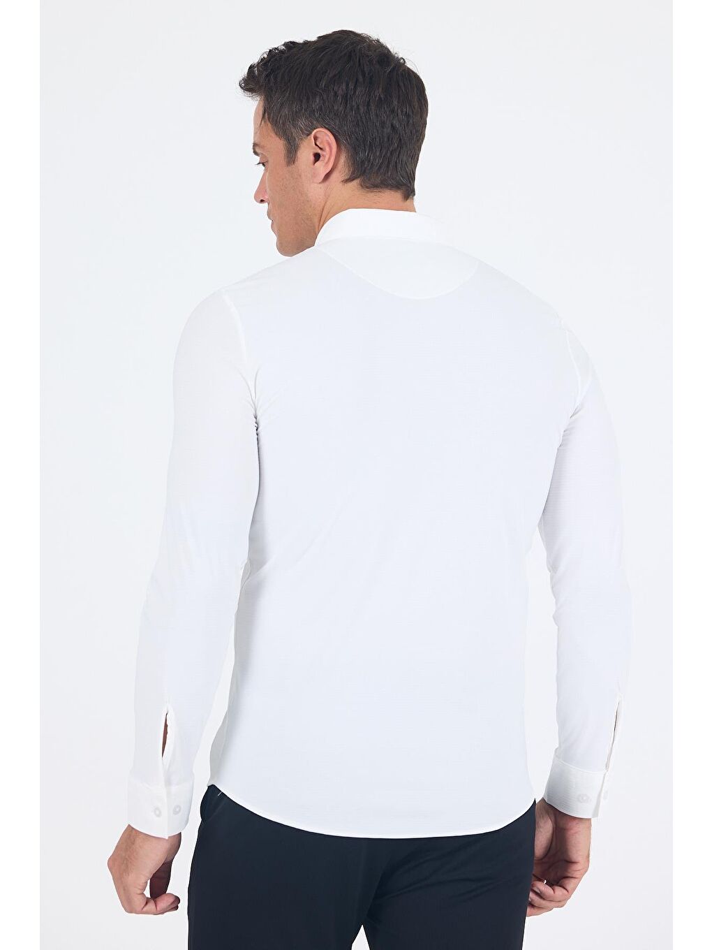 Beyaz Smart Düğmeli Yaka Uzun Kol Cepsiz Slim Fit Esnek Gömlek Gömlek 1004250252-4
