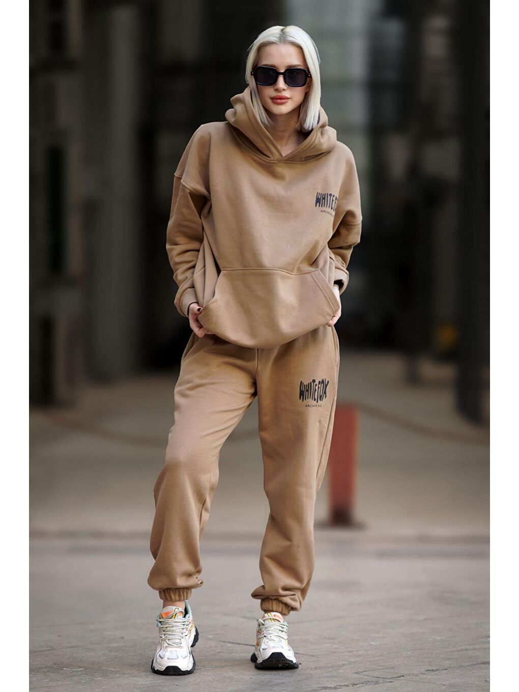 Bej Vizon Kapüşonlu Eşofman Takımı Mg1917-1