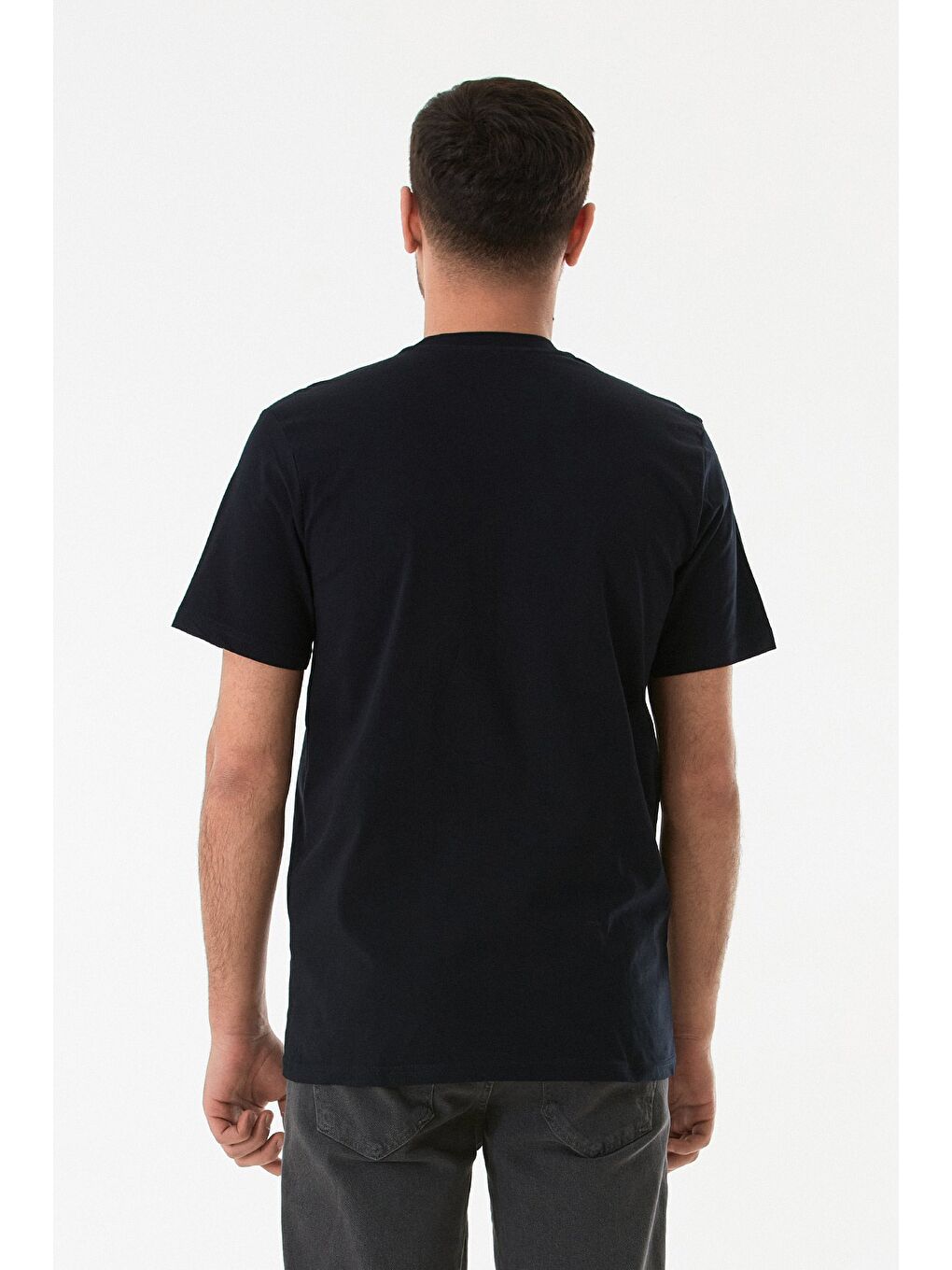 Lacivert Kuş Baskılı Bisiklet Yaka Tişört-2