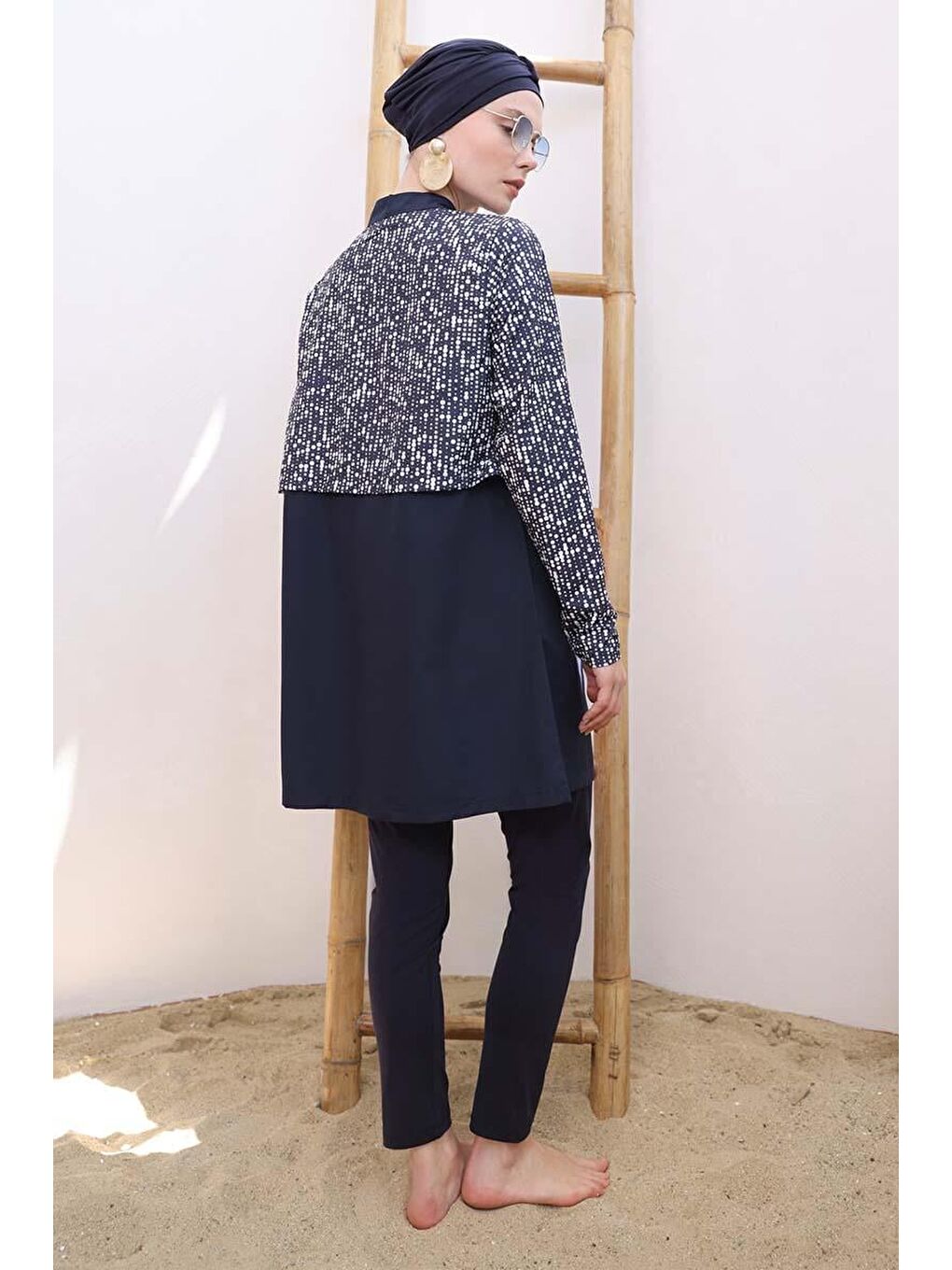 Koyu Lacivert-Dört Parça Fermuarlı Rüzgarlıklı Tesettür Mayo-2