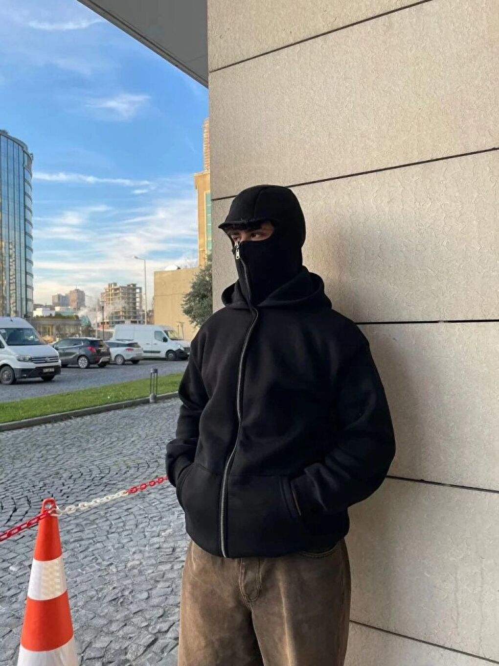 Samuray Ninja Çift Kapüşonlu ZIP Fermuarlı Kanguru Çepli Tam Fermuarlı Hoodie Swetshirt - Siyah-2