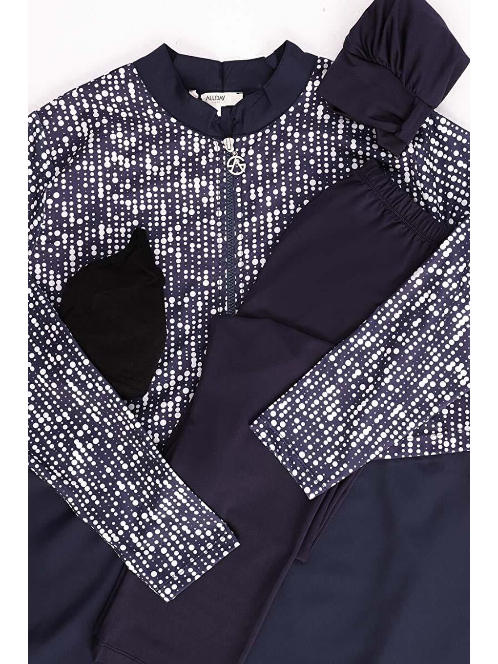 Koyu Lacivert-Dört Parça Fermuarlı Rüzgarlıklı Tesettür Mayo-4