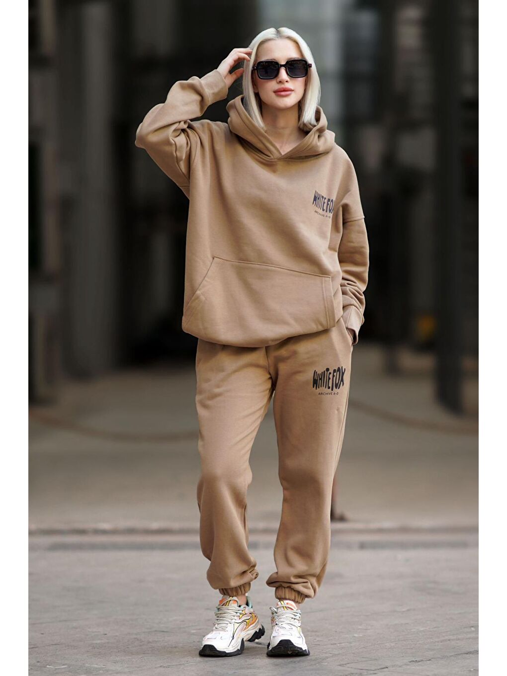 Bej Vizon Kapüşonlu Eşofman Takımı Mg1917-2