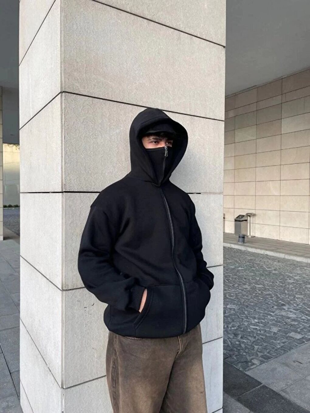 Samuray Ninja Çift Kapüşonlu ZIP Fermuarlı Kanguru Çepli Tam Fermuarlı Hoodie Swetshirt - Siyah-3