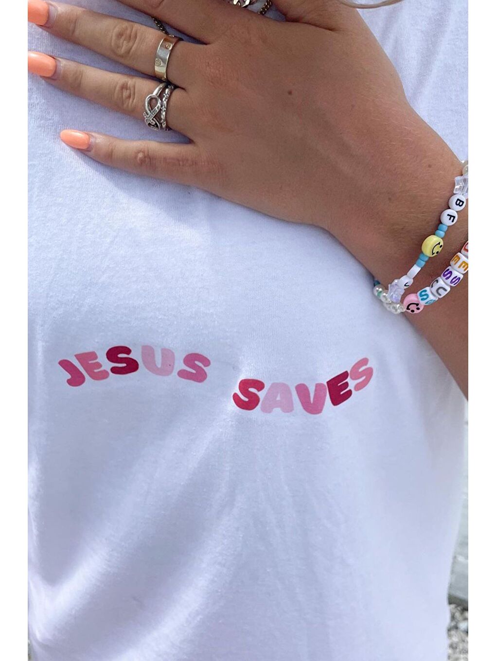 Beyaz Baskılı Oversize Tişört Mg1517-7