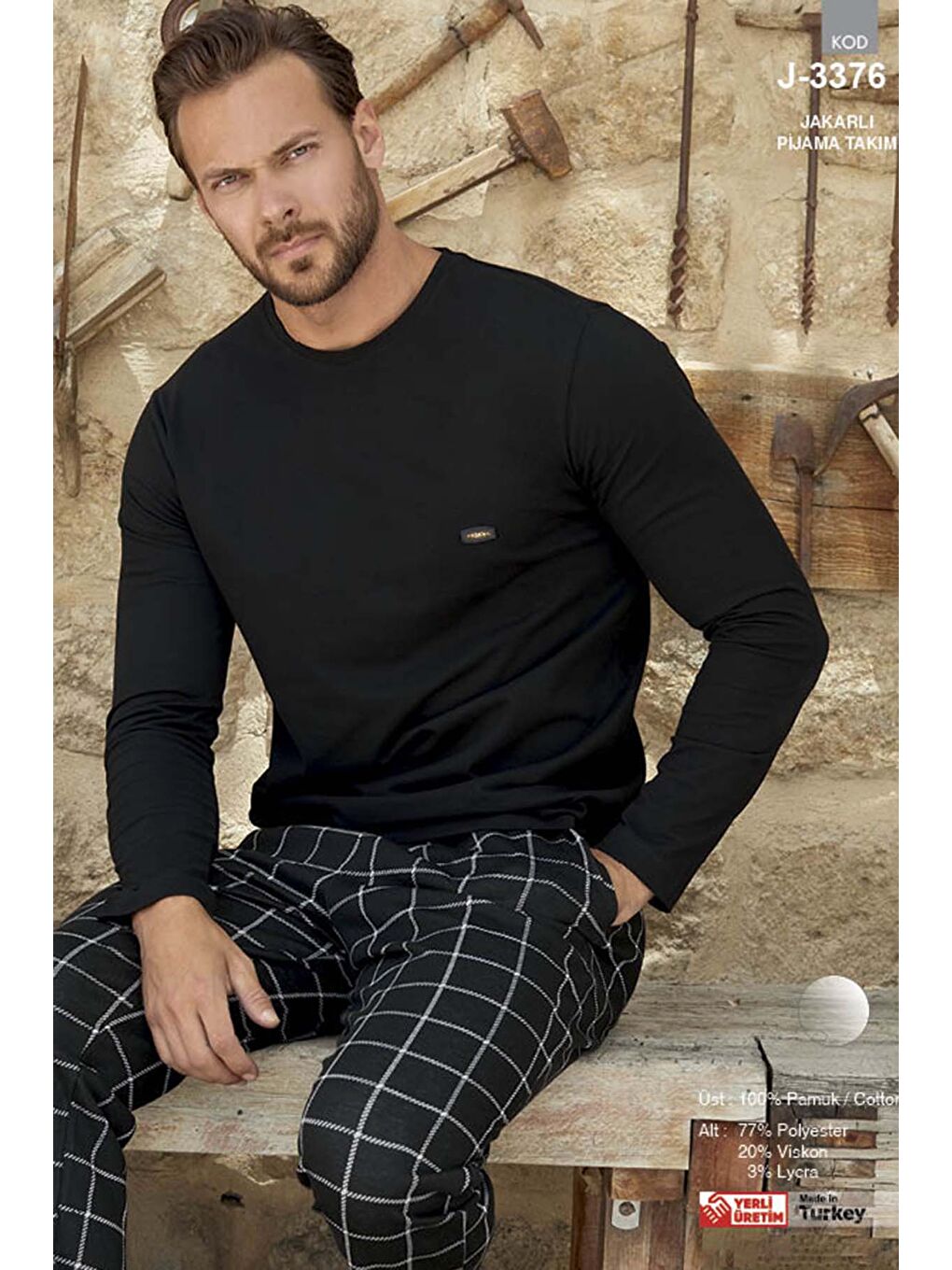 Erkek Jakarlı Pijama Takımı 3376 Siyah04-2