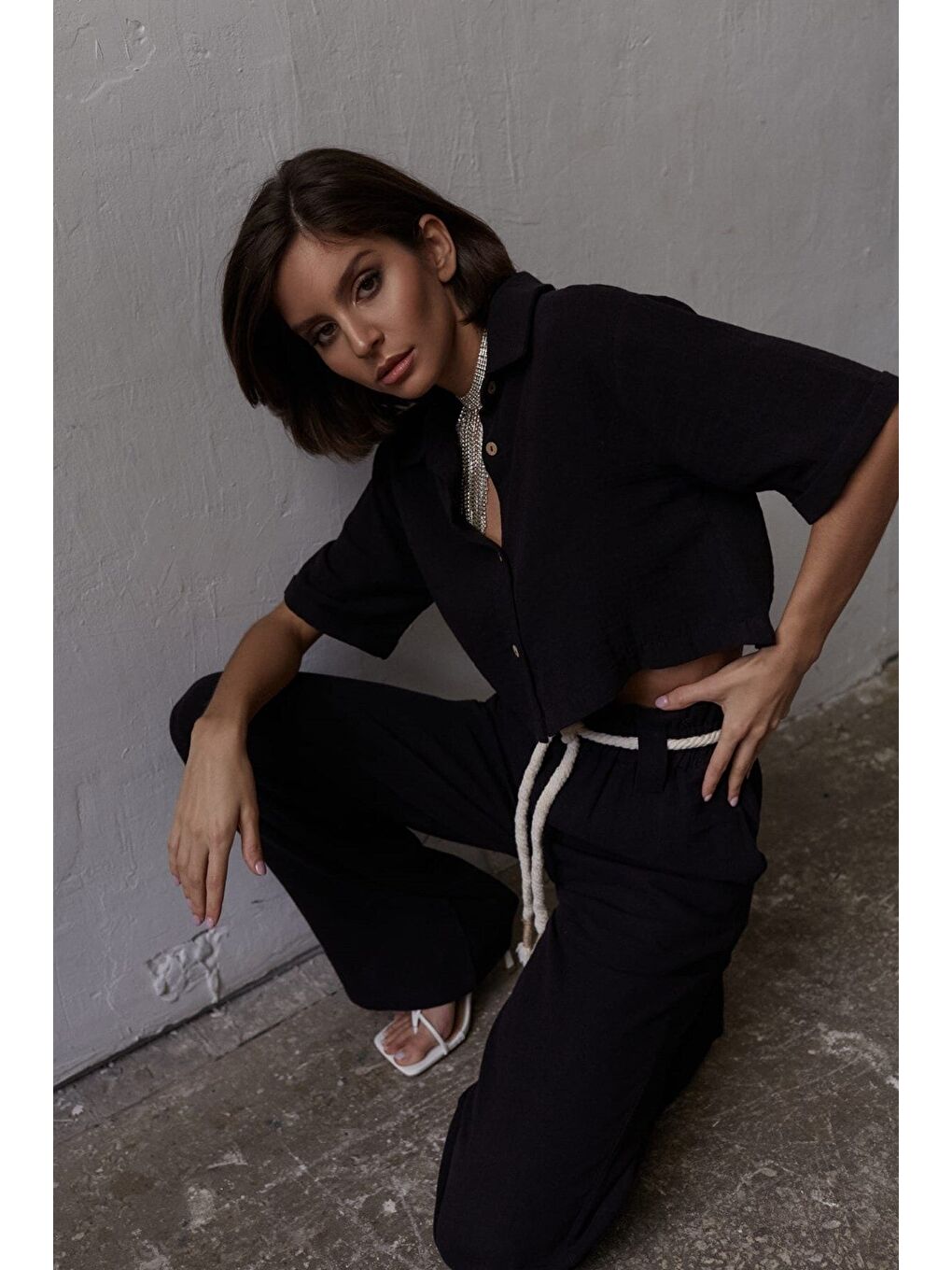 Olympos Halatlı Siyah Müslin Takım-4