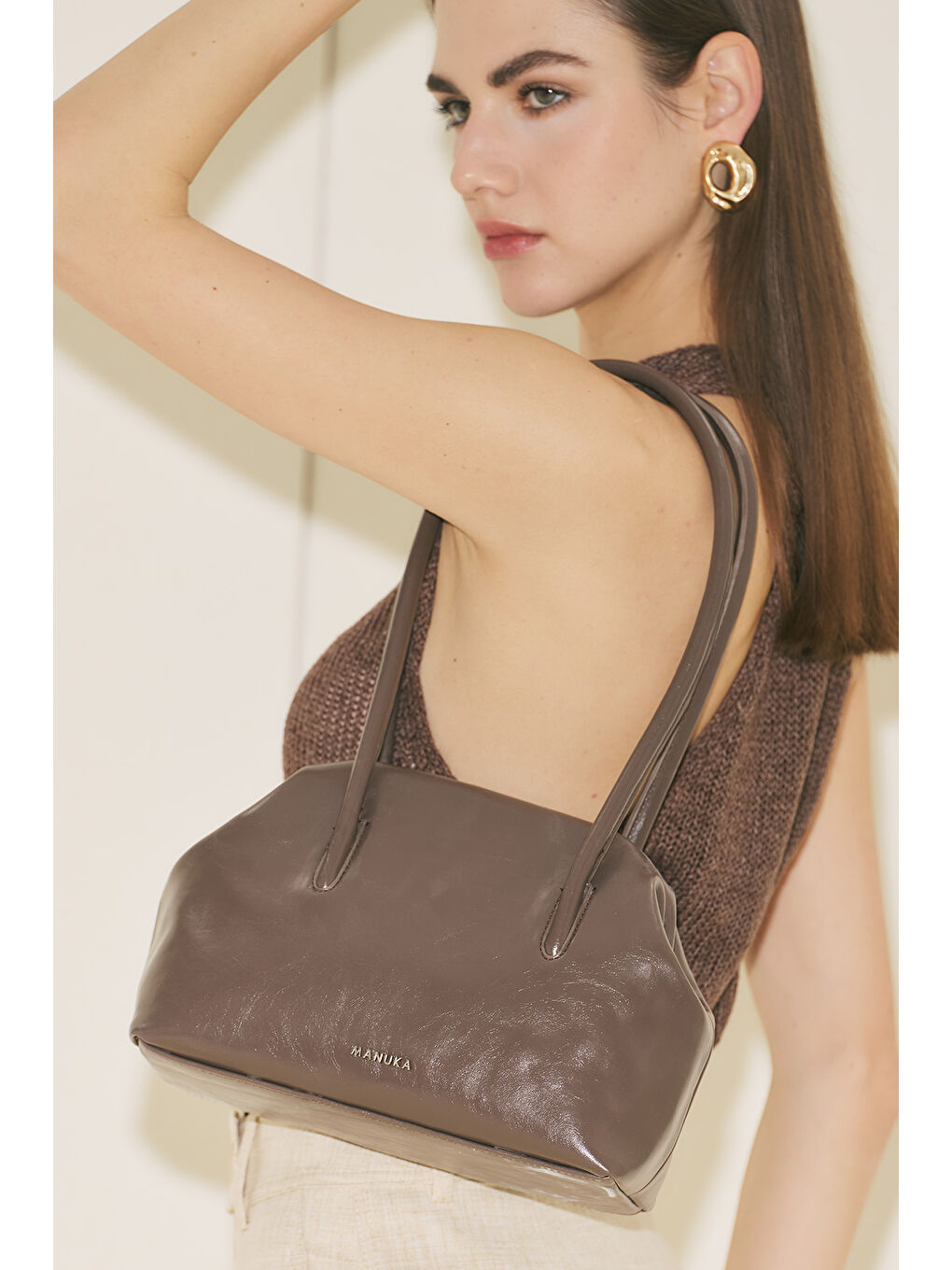 Bej Agnes Orta Boy Çanta Vizon-3