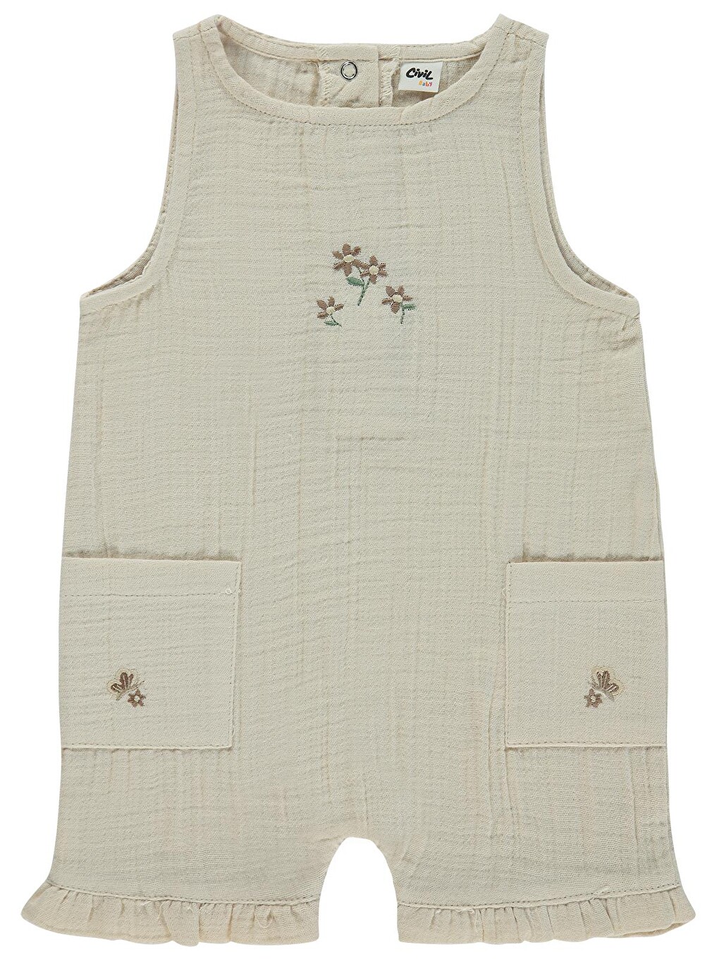 Baby Cepli Çiçek Nakış 6-18 Ay Patiksiz Tulum - Bej-3