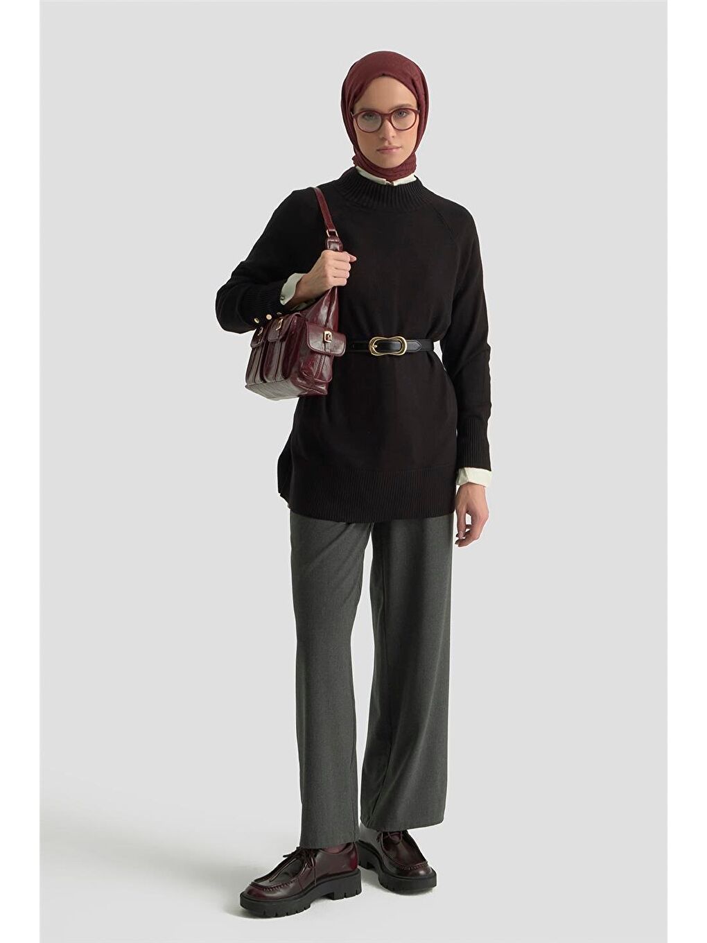 Düğmeli Basic Oversize Kazak 25Kd6016 Siyah-1