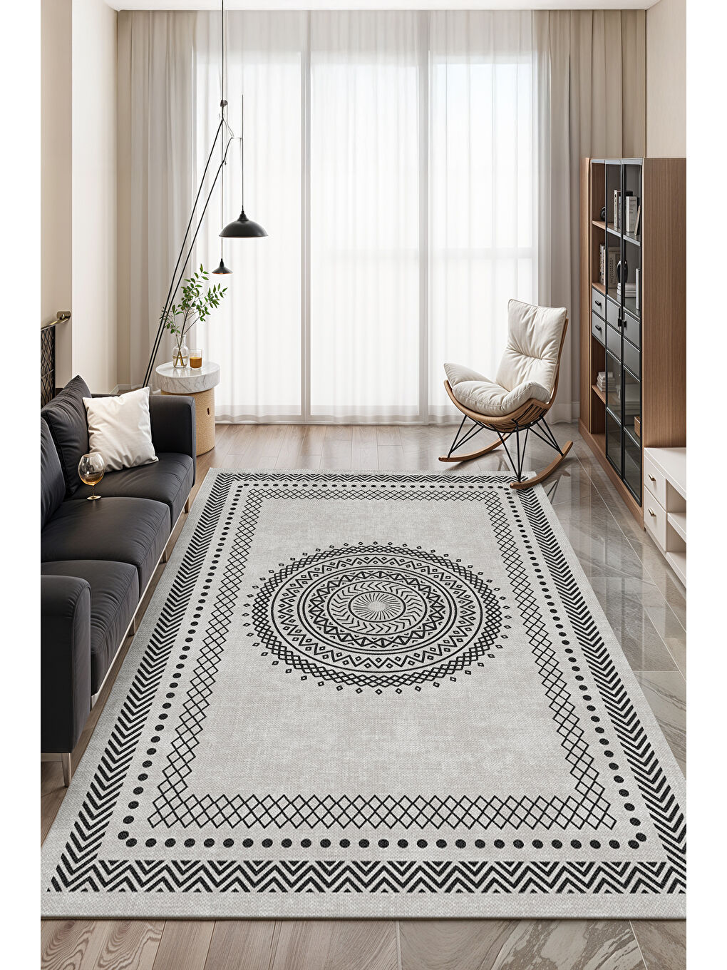 Gri Dekoratif Soft Modern Kaymaz Yıkanabilir Salon Halısı Mutfak Halısı Koridor Halısı Yolluk-3