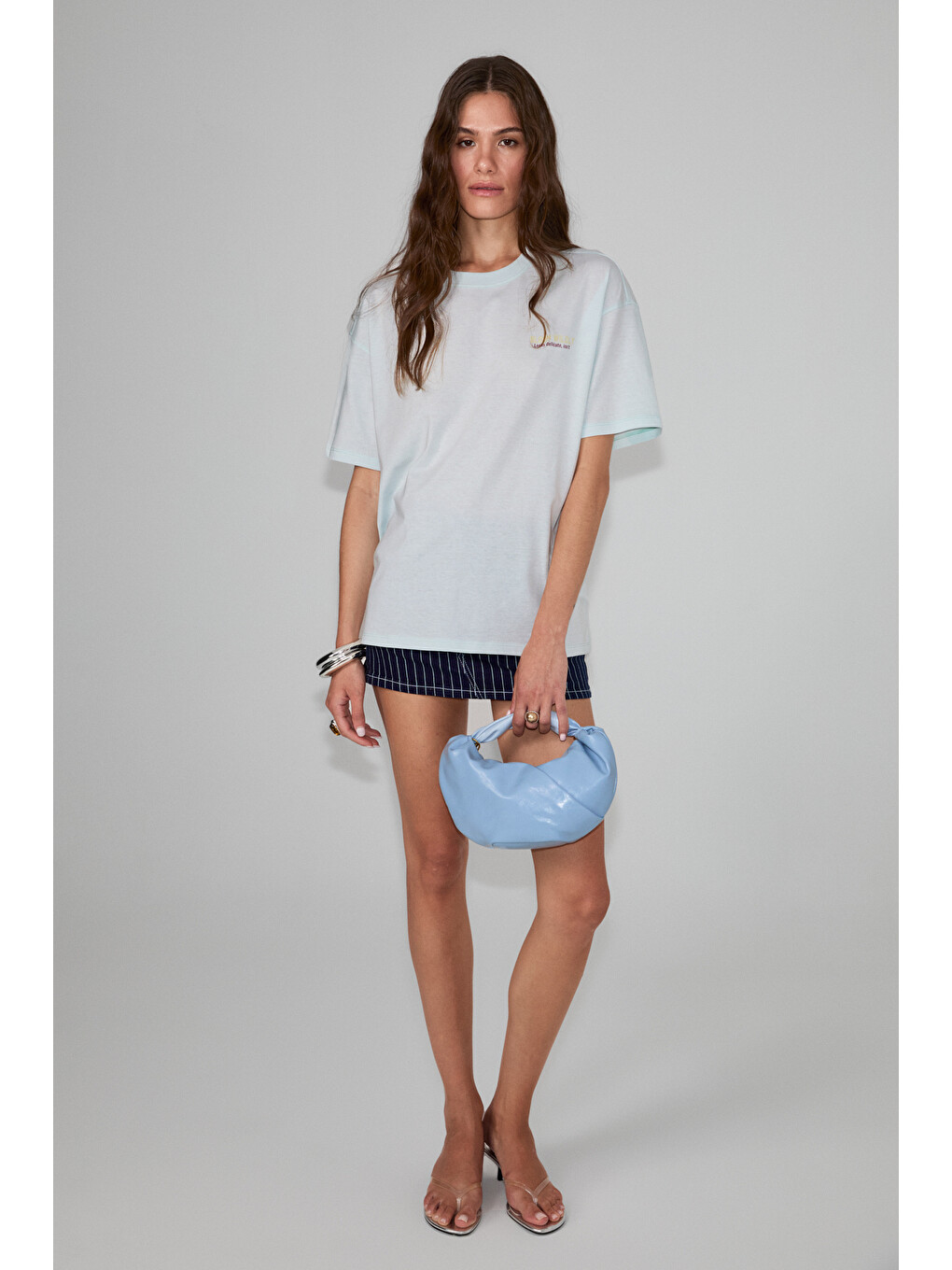 Cassıane Kadın Bisiklet Yaka Kısa Kollu Ön Ve Arka Baskılı Regular Açık Mavi T-shirt-4
