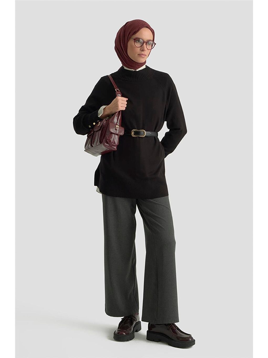 Düğmeli Basic Oversize Kazak 25Kd6016 Siyah-2