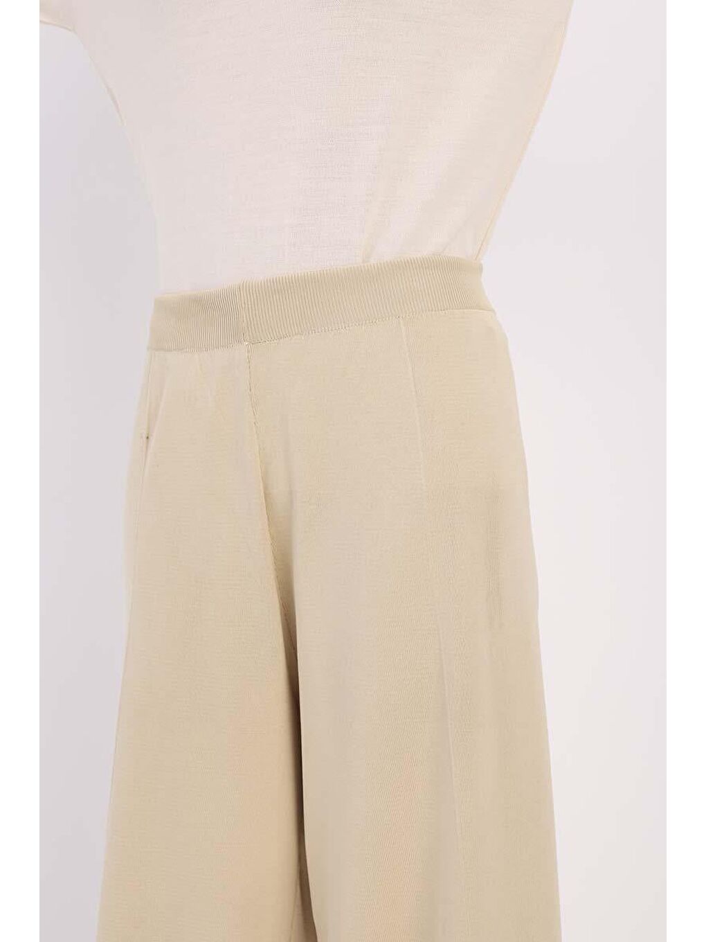 Ekru Krem-Bol Paça Triko Pantolon-4