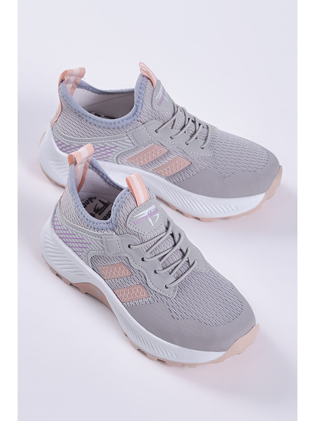 Gri Çocuk Unisex Buz Pudra Rahat Kalıp Nefes Alabilen Kumaş Bağcıklı Sneaker-1