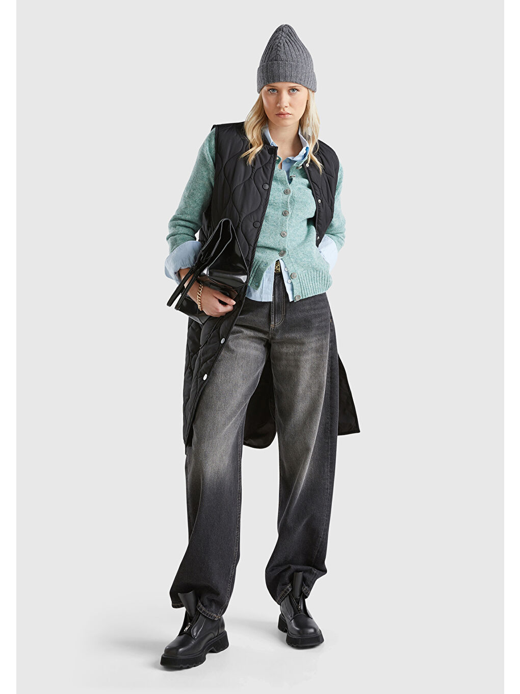 Kadın Turkuaz Melanj Shetland Hırka-2