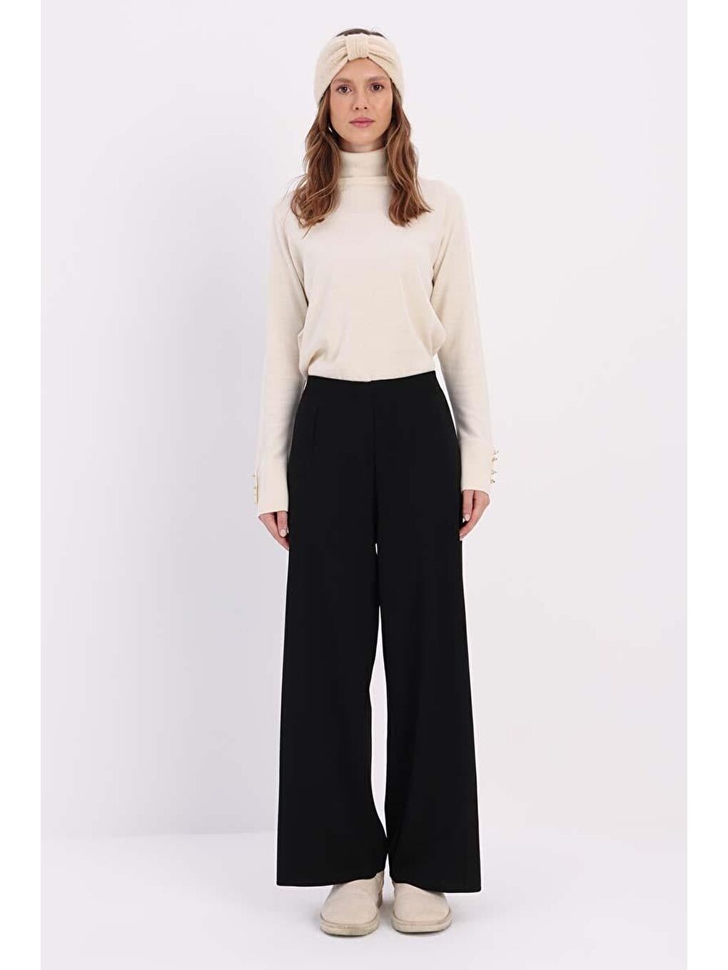 Siyah-Bol Paça Triko Pantolon-1