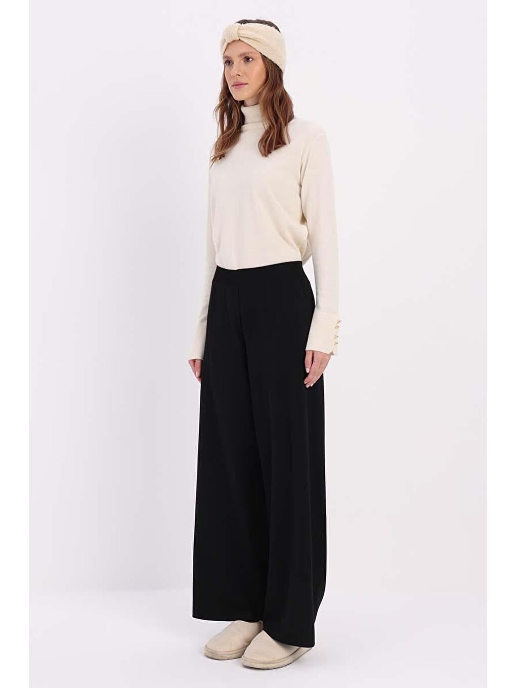 Siyah-Bol Paça Triko Pantolon-2