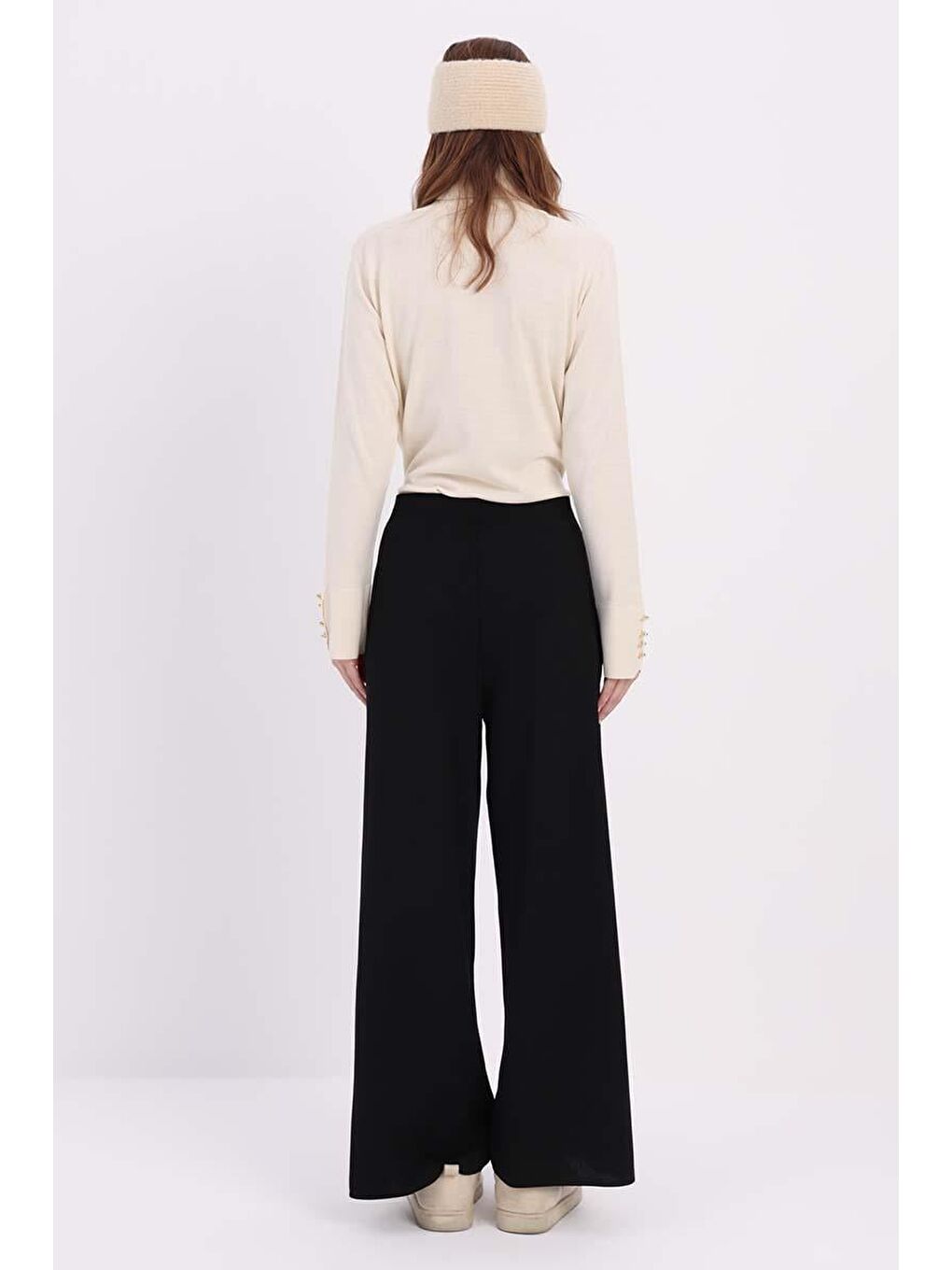 Siyah-Bol Paça Triko Pantolon-3