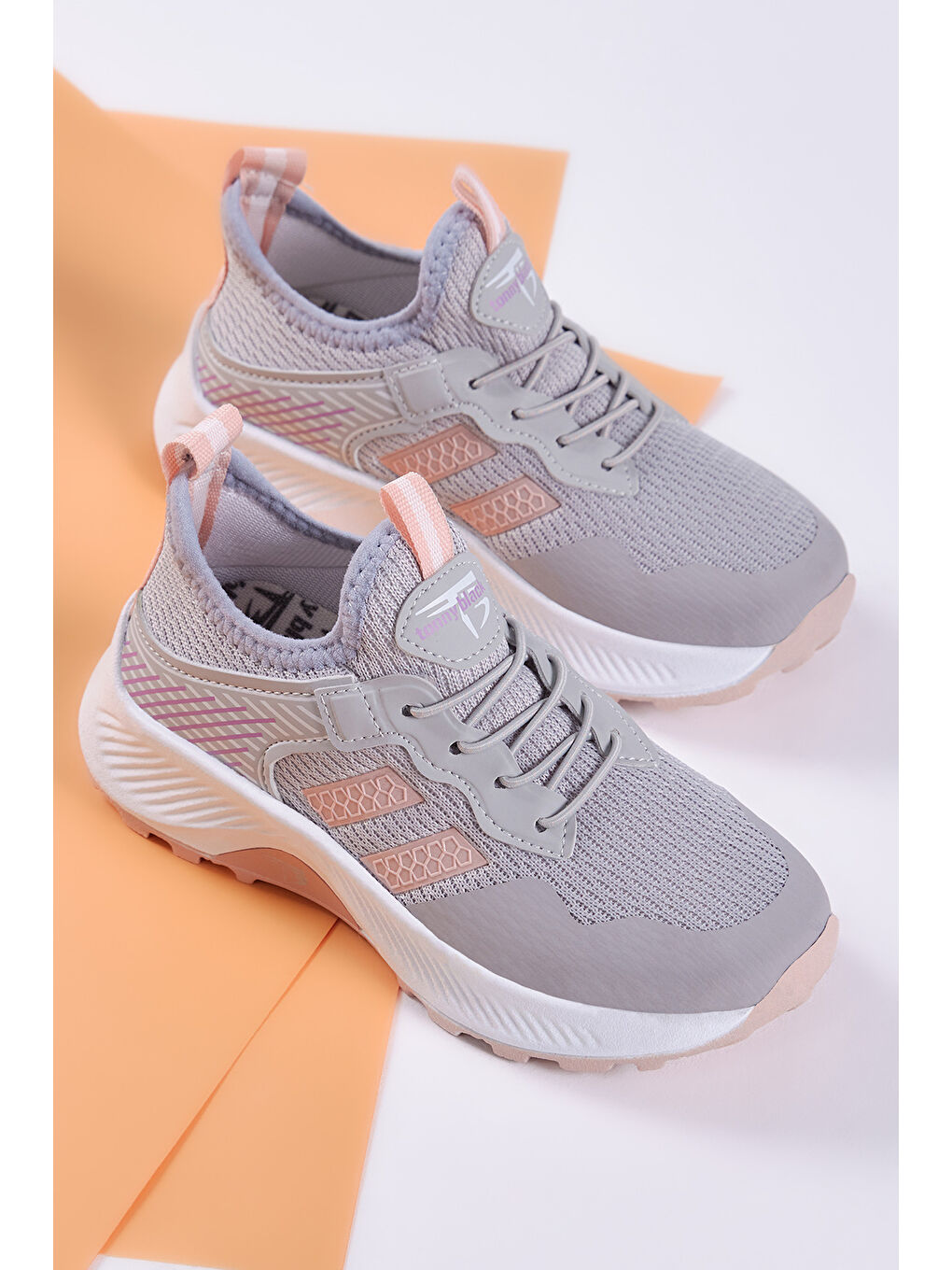 Gri Çocuk Unisex Buz Pudra Rahat Kalıp Nefes Alabilen Kumaş Bağcıklı Sneaker-2