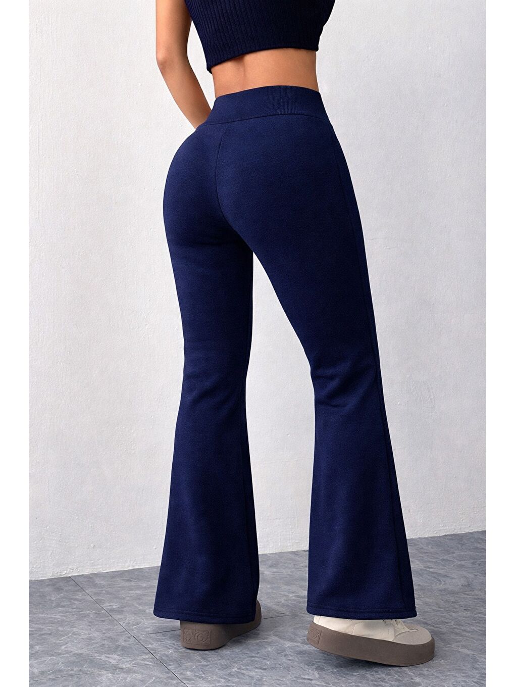 Lacivert Kadın Yüksek Bel Flare Paça Eşofman Altı – 2 İplik Kumaş, Toparlayıcı, İspanyol Paça-4