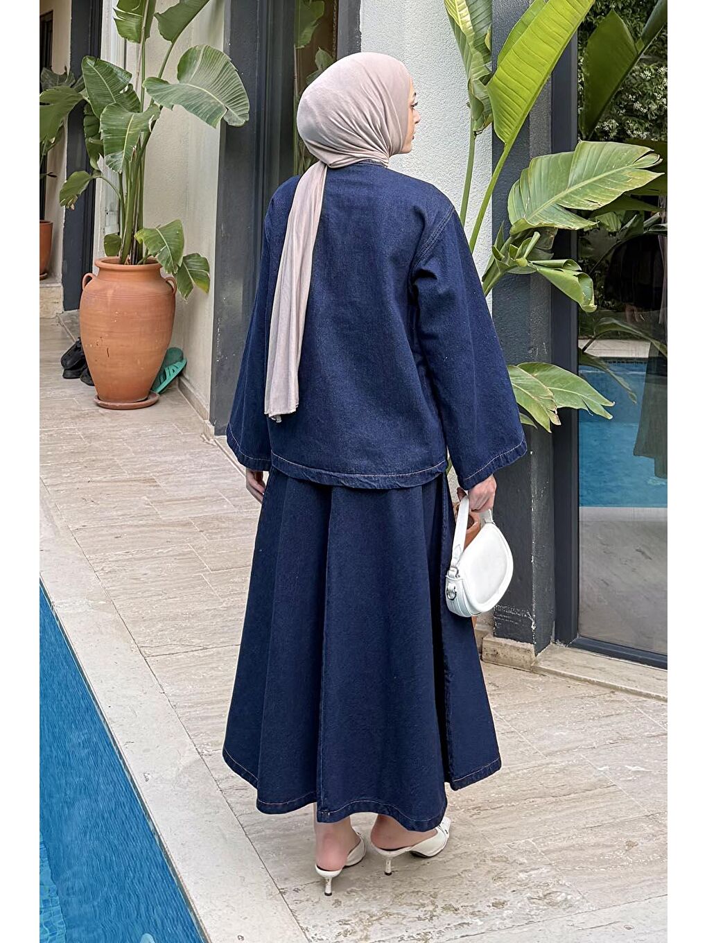 Bağcık Detaylı Denim Takım Jean Mavisi-3