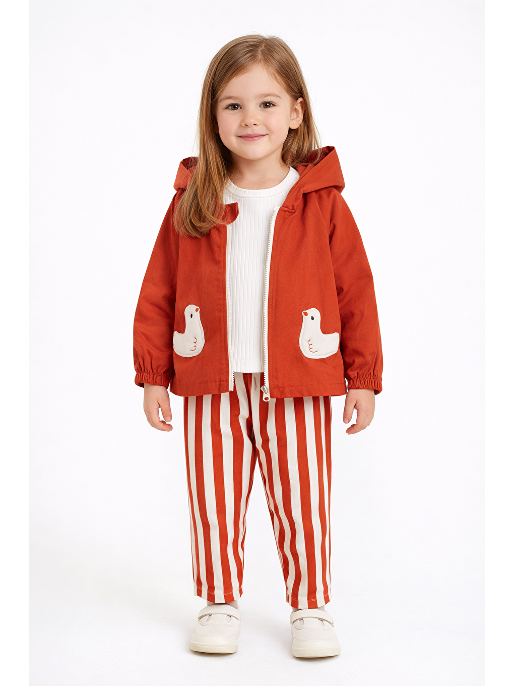 Kahverengi Kız Çocuk Gabardin Ceketli Takım – %100 Pamuklu İç Penye, Beli Lastikli Kemerli Pantolon 2-5 Yaş