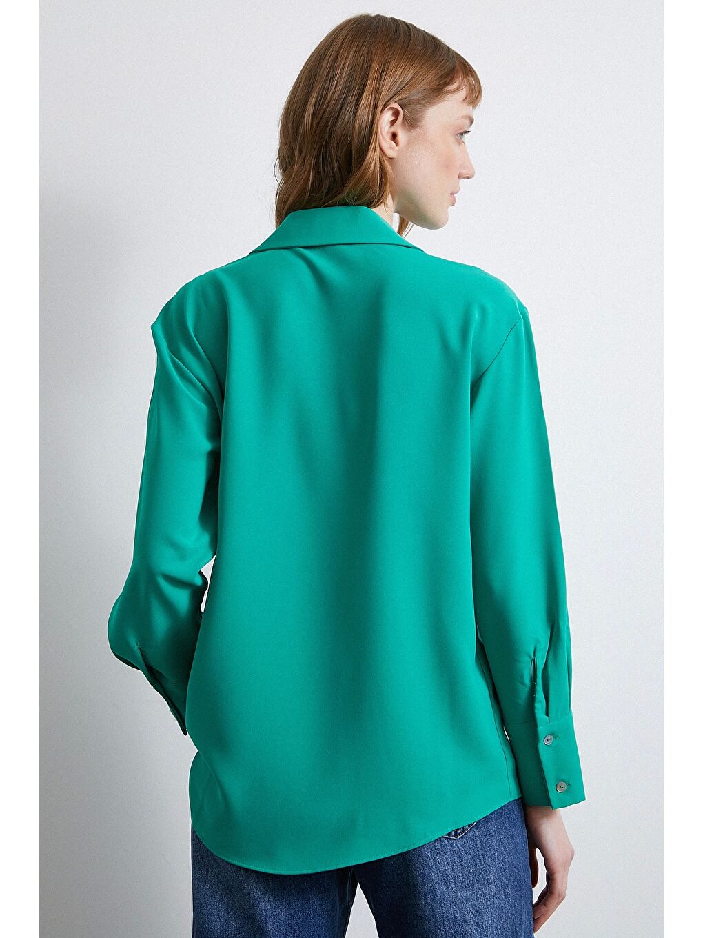 Klasik Saten Gömlek Yeşil-3