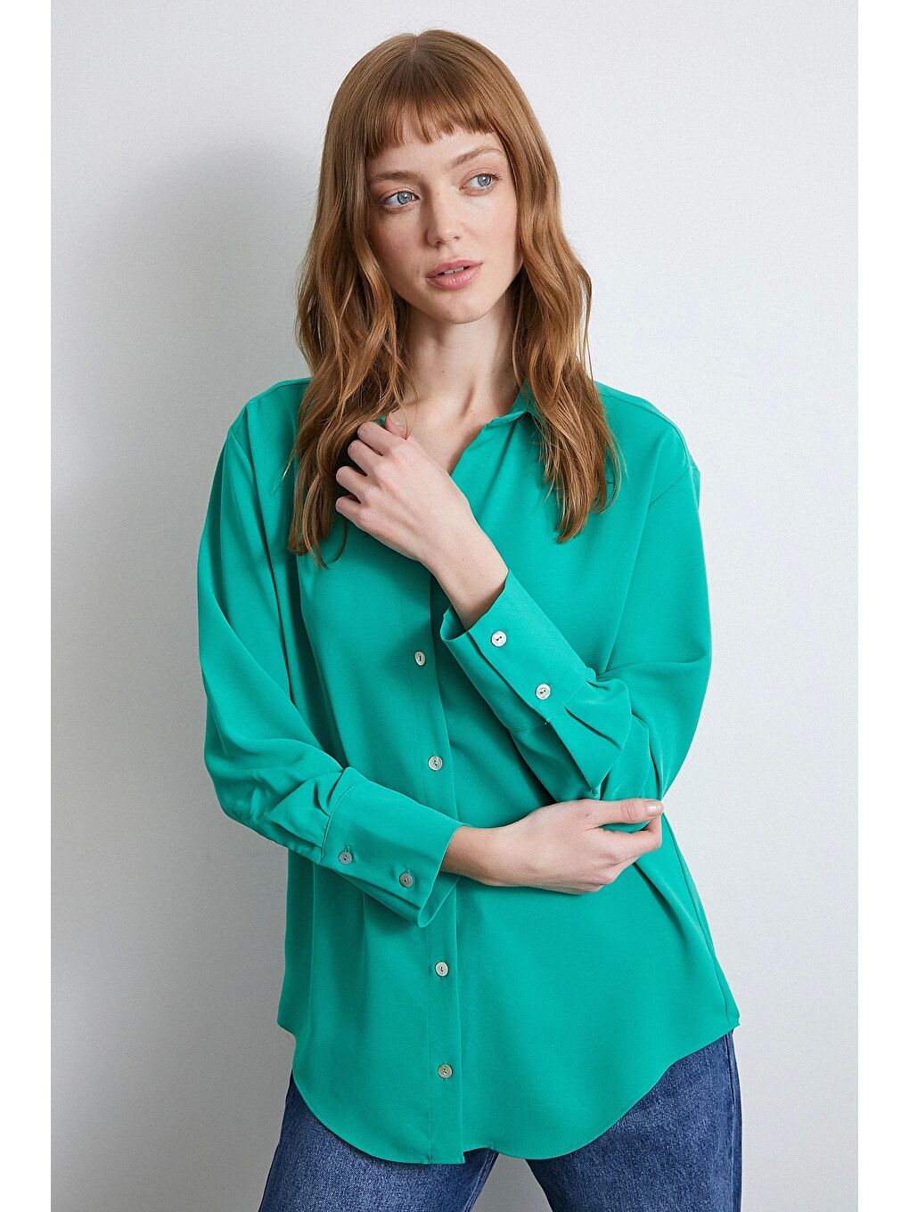 Klasik Saten Gömlek Yeşil-5