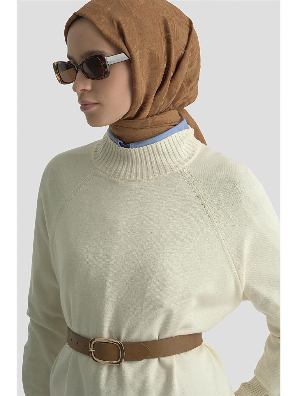 Düğmeli Basic Oversize Kazak 25Kd6016 Ekru-3