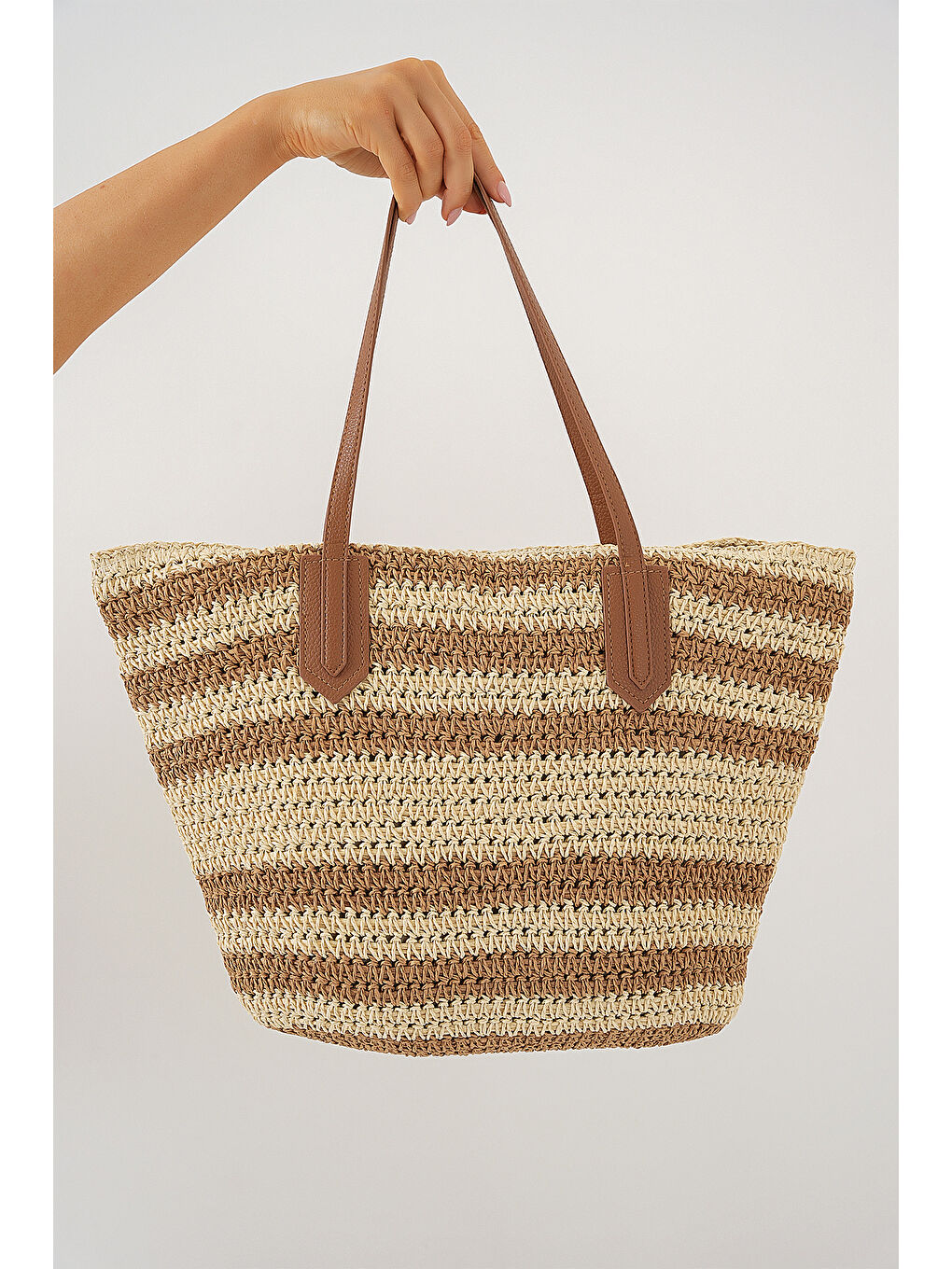 Kadın Fermuarlı Hasır Çanta 010189 - Bej-1