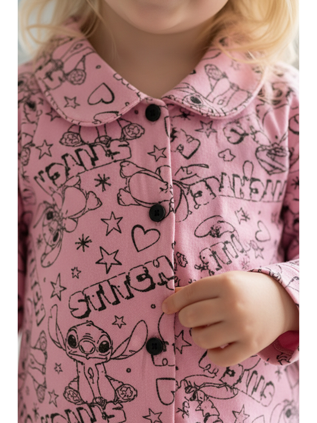Pembe Kız Çocuk Lilo & Stitch Desenli Elastanlı Alt Üst Takım (3-4 Yaş 8-9 Yaş)-2