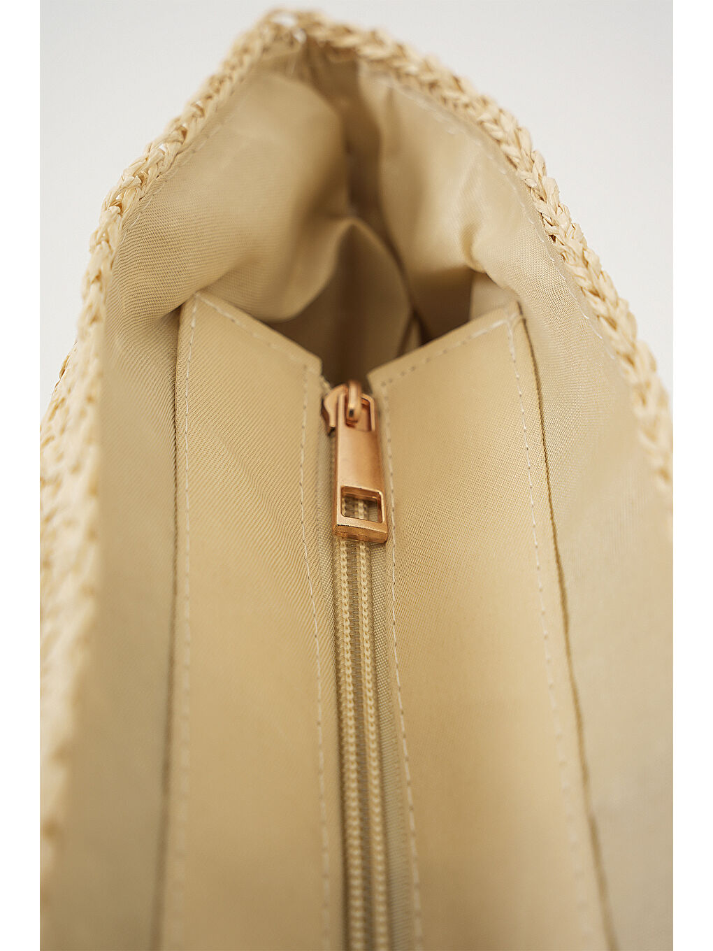 Kadın Fermuarlı Hasır Çanta 010189 - Bej-4