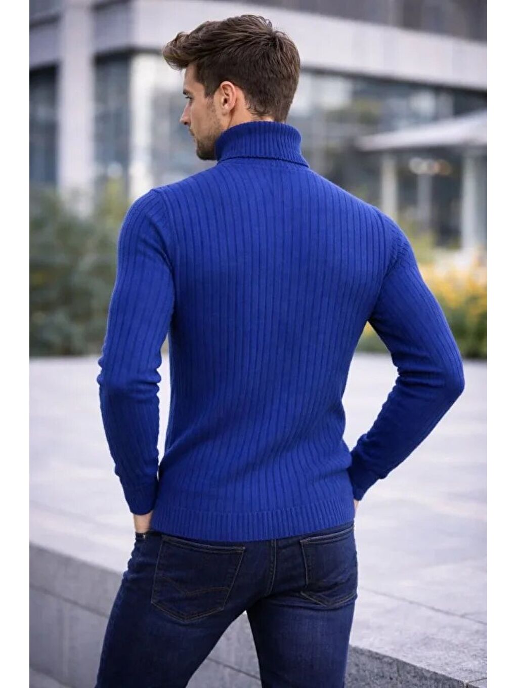 İndigo Erkek Balıkcı Yaka Bağazlı Triko Kazak-1