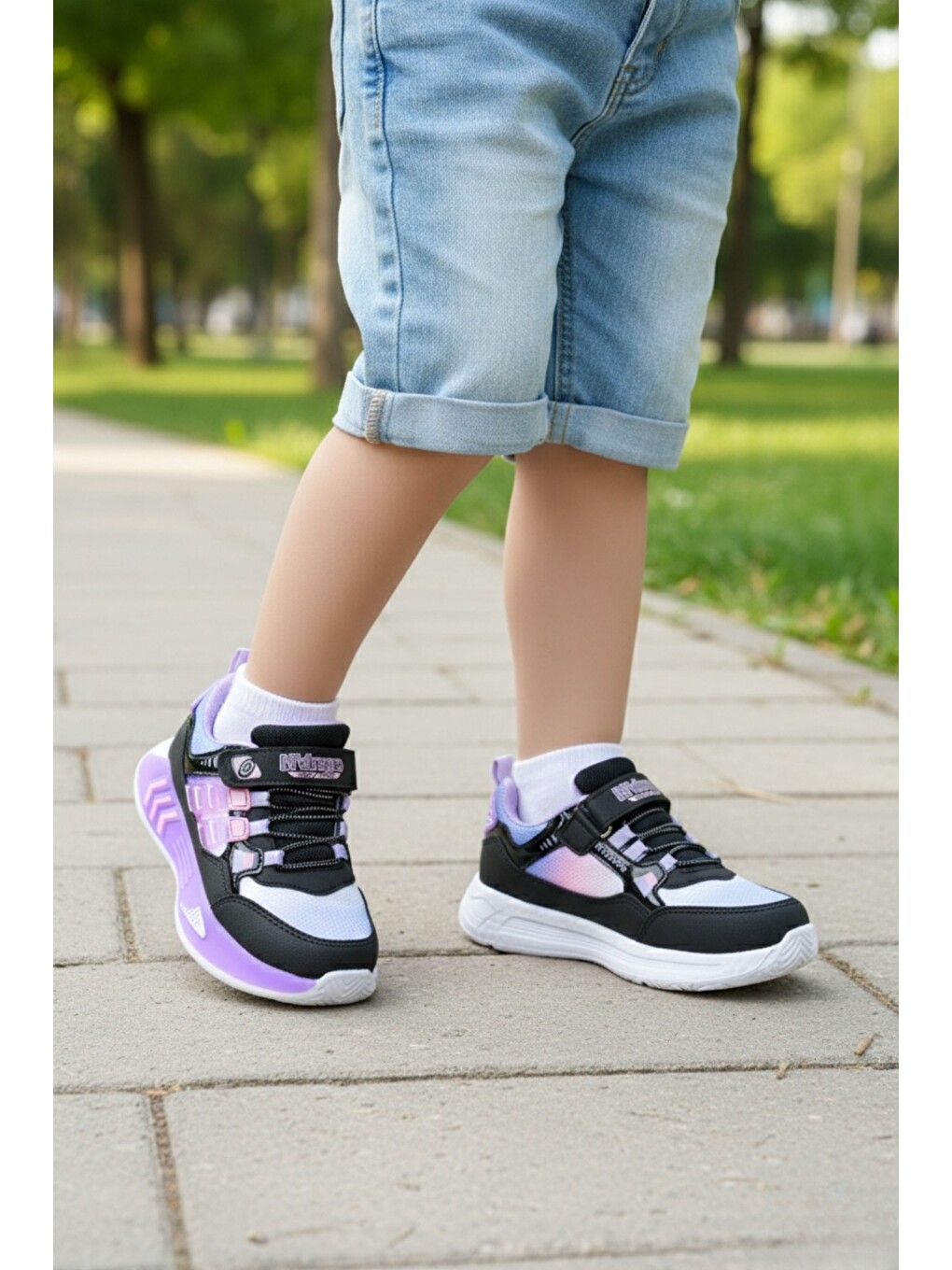 Lila ZUZU Cırtlı ve Bağcıklı Günlük Çocuk Sneaker Spor Ayakkabı-5