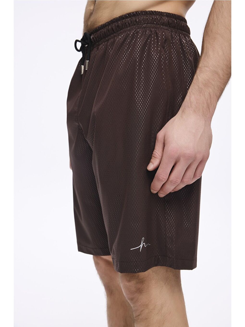 Dokulu Kumaş Kahverengi Erkek Kısa Havuz Ve Deniz Şortu 5032-1