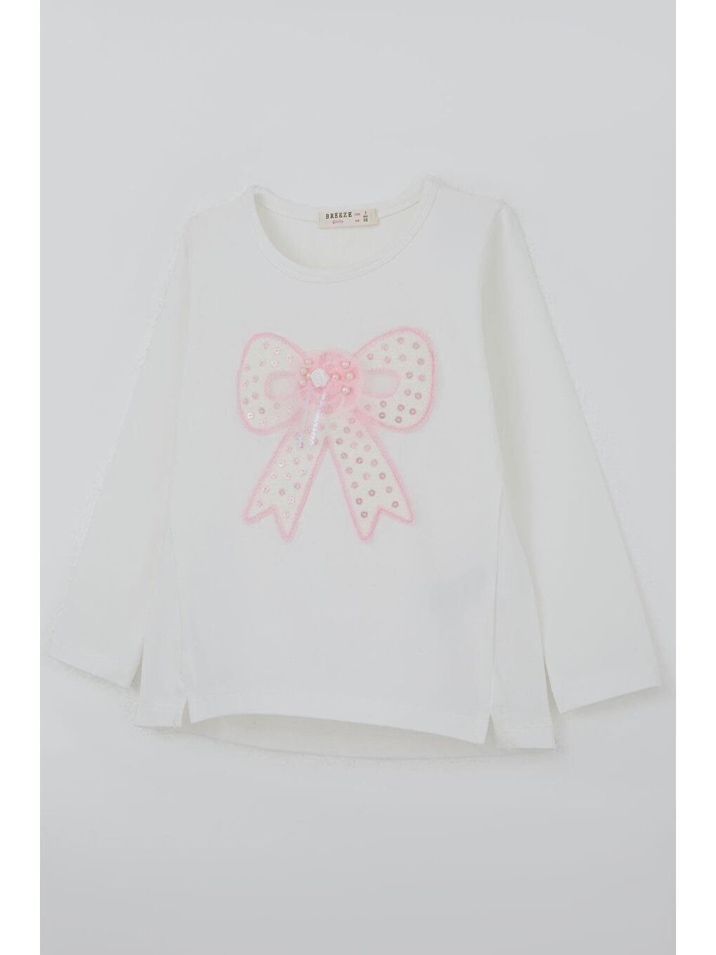 Kız Çocuk Uzun Kollu Tişört Fiyonk Armalı İnci Detaylı Tüllü Ekru (3-8 Yaş)-8