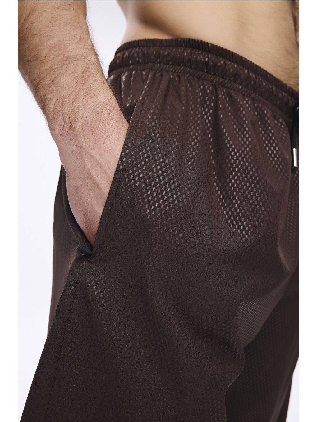 Dokulu Kumaş Kahverengi Erkek Kısa Havuz Ve Deniz Şortu 5032-2