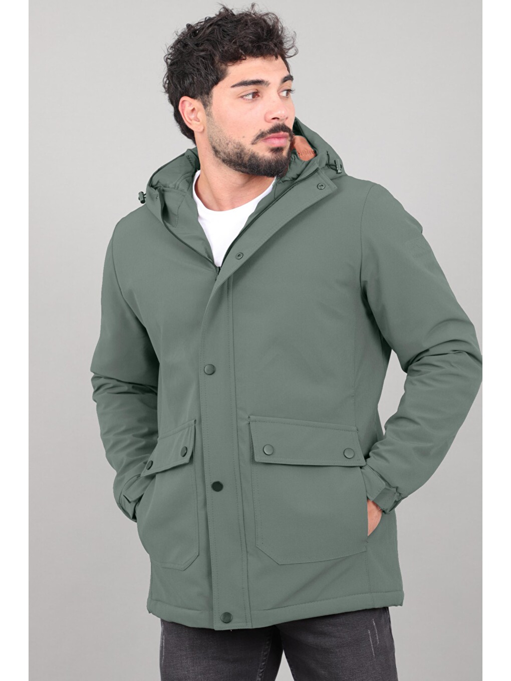 Yeşil Kapitoneli Torba Cep Sabit Kapüşon Kışlık Mont Pldp 3039_50527-4