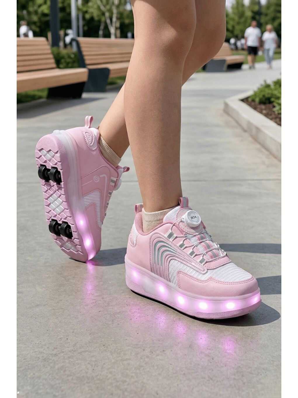 Pembe FLOW Çocuk Işıklı Patenli Tekerlekli Sneaker Spor Ayakkabı-0