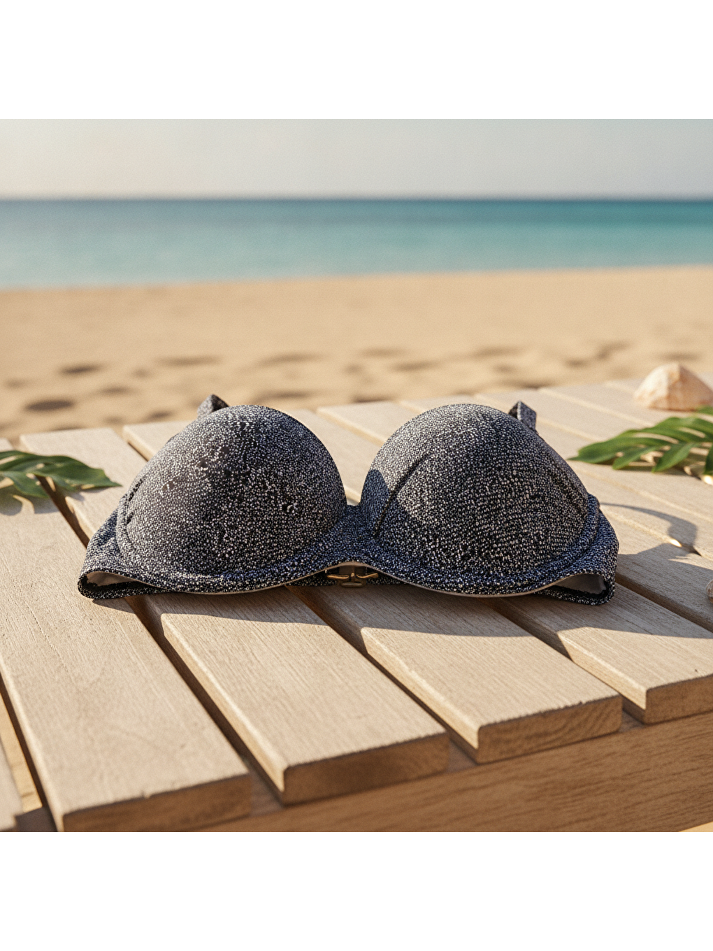 Kadın Plaj Giyim Siyah Renk Desenli Bikini Üst Bb2570-1