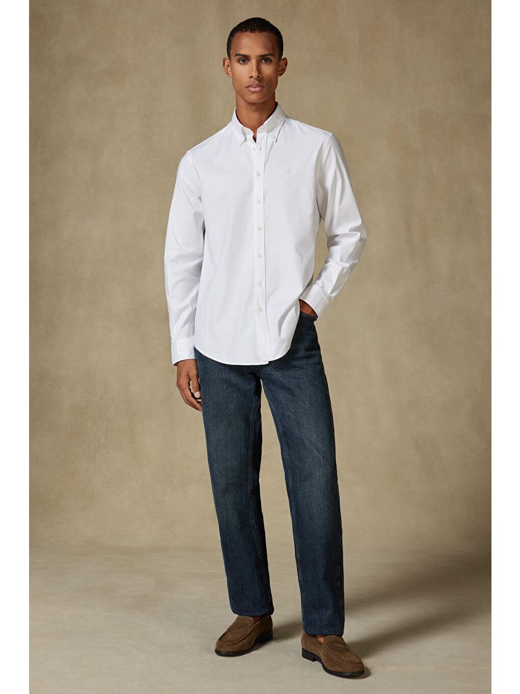 Luca Oxford Stretch Pamuk Karışımlı Comfort Fit Beyaz Düğmeli Yaka Erkek Düz Gömlek-2