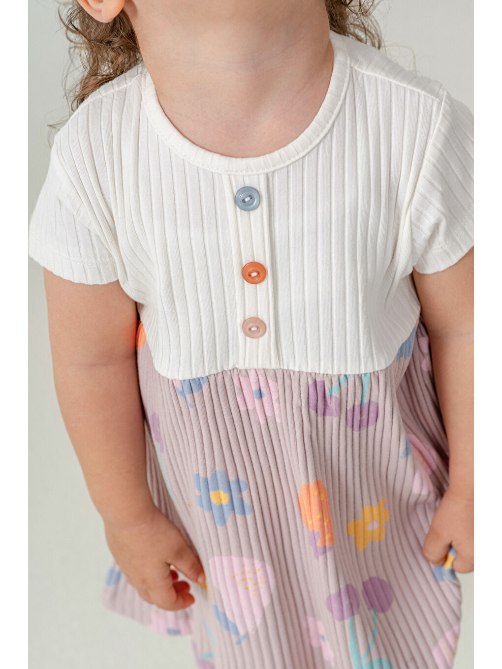 Kız Bebek Düğme Detaylı Desenli Elbise 6-24 Ay Açık Lila 015-2-1