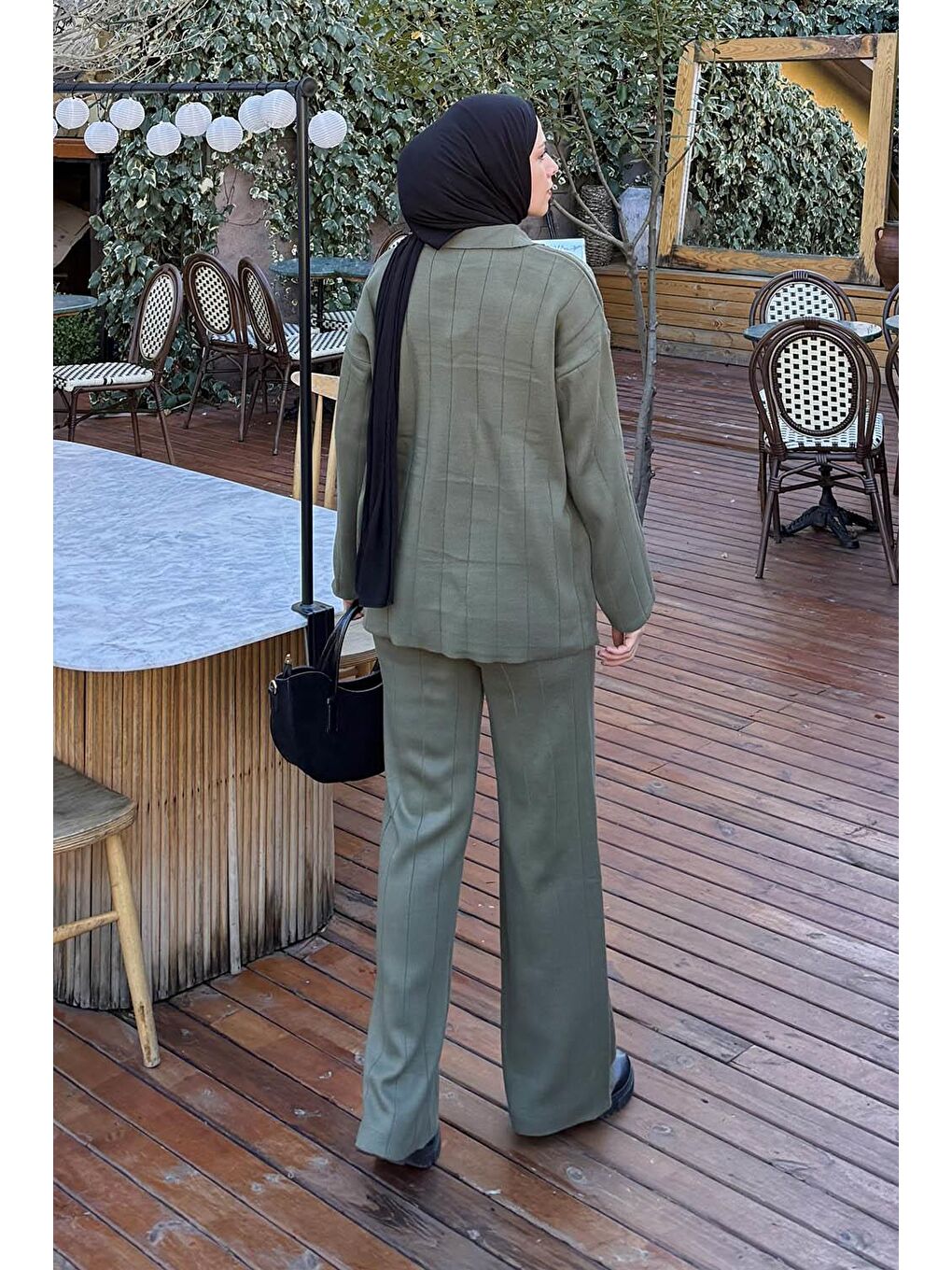 Yaka Detay İkili Tesettür Takım Haki-3
